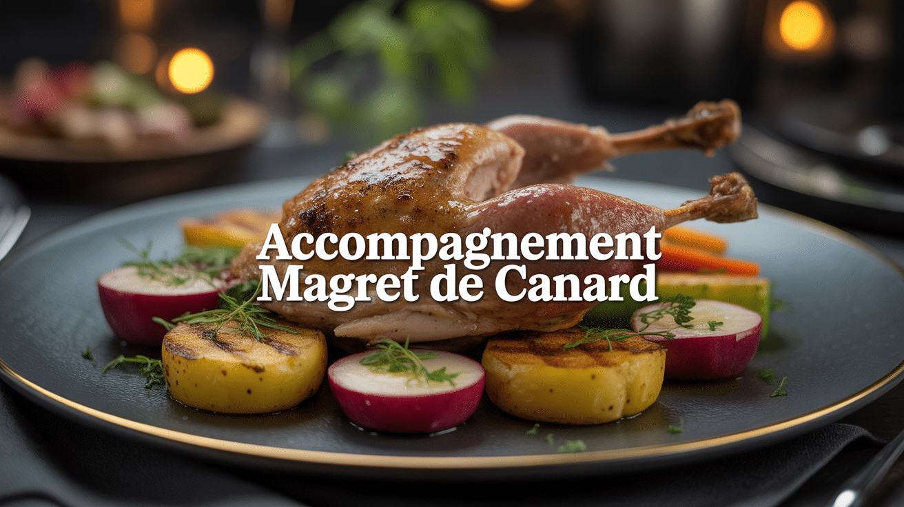 accompagnement magret de canard assiette élégante pommes de terre légumes