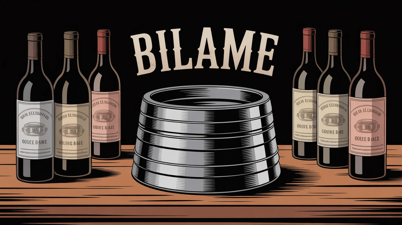 Bilame vin illustré sur table cave à vin