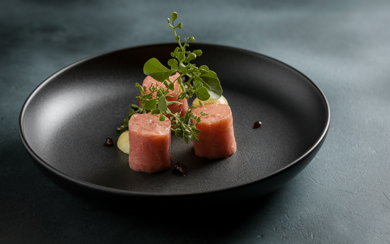 Présentation sophistiquée de bouchées au foie gras pour apéritif sur ardoise