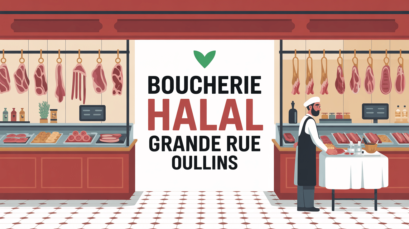 Devanture boucherie halal Grande Rue d'Oullins ambiance chaleureuse