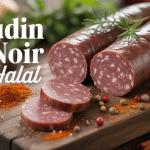 Boudin noir halal tranché entouré d'épices