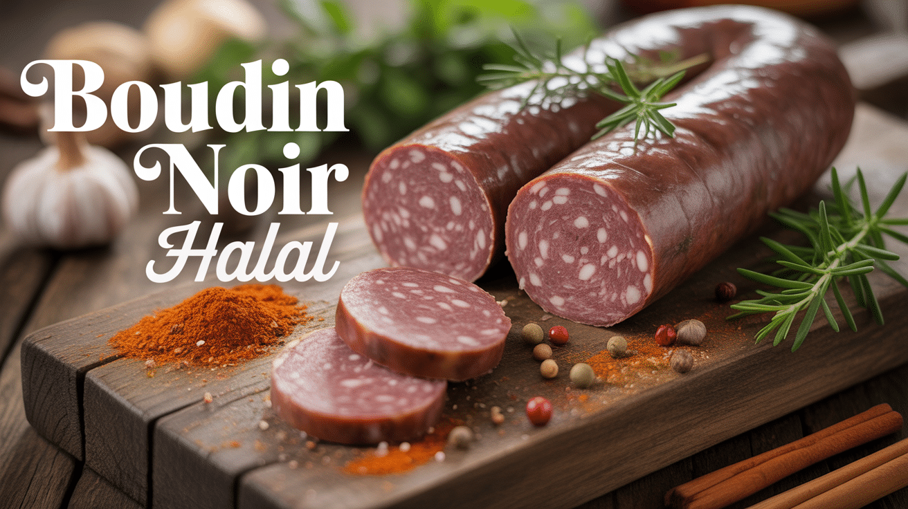 Boudin noir halal tranché entouré d'épices