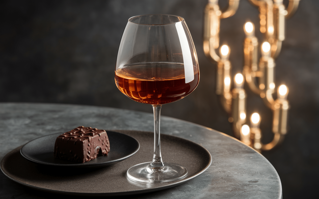 Cognac vs dégustation verre tulipe chocolat ambiance tamisée