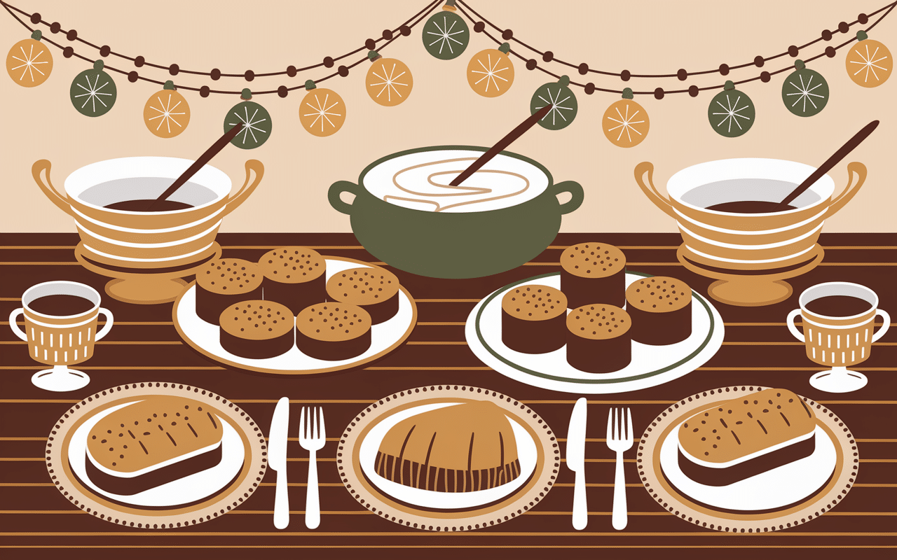 Table famille fête avec coupe ardechoise et châtaignes