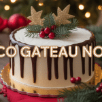 Deco gateau noel sur presentoir branches bougies
