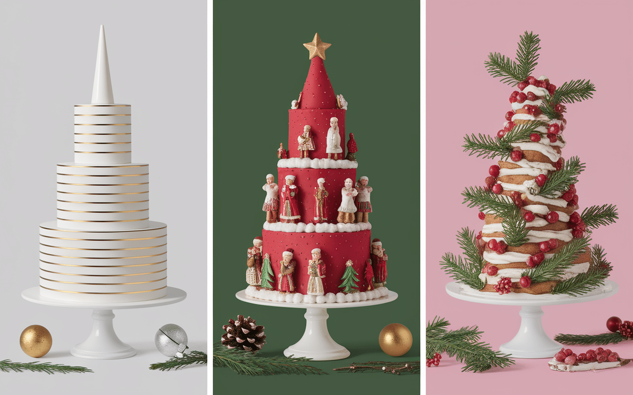 Trois deco gateau noel moderne traditionnel naturel