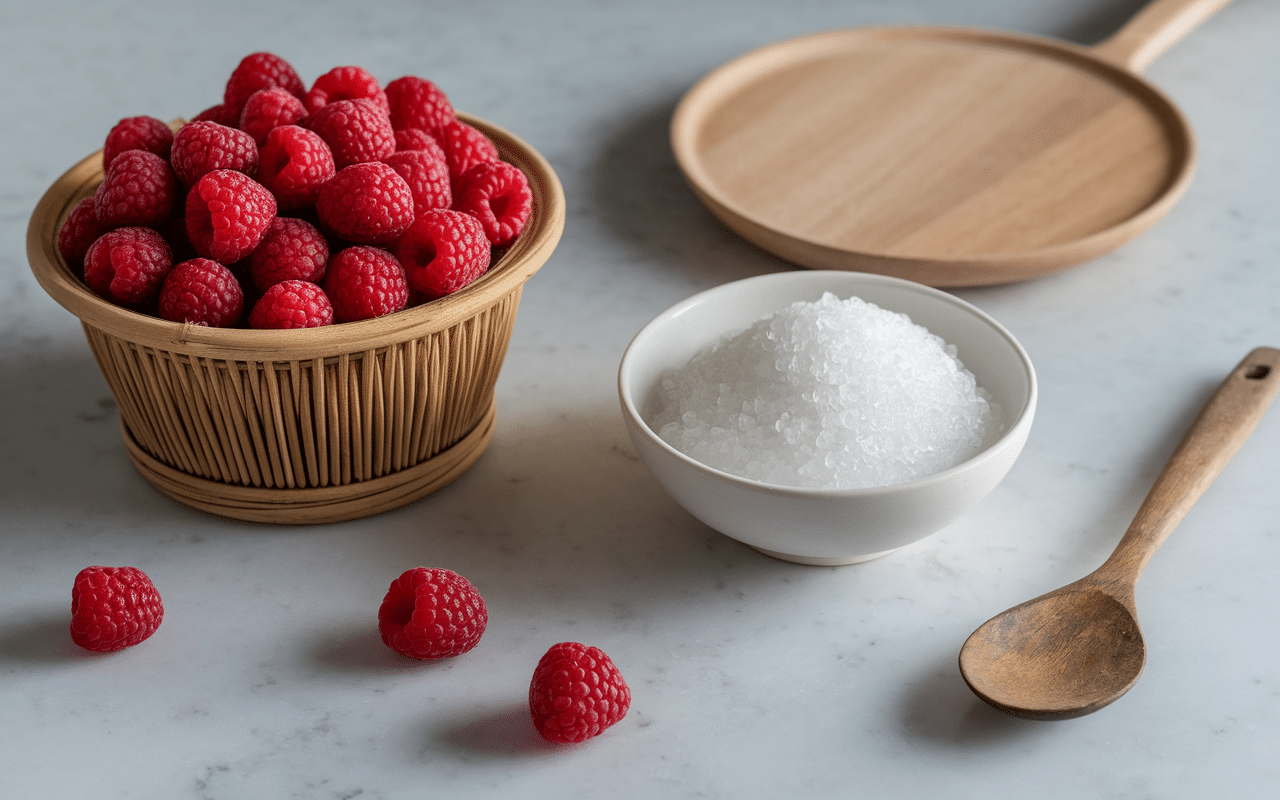 Gelée de framboises avec sucre cristallisé ingrédients