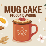 Mug cake flocon d’avoine illustré avec ingrédients sains