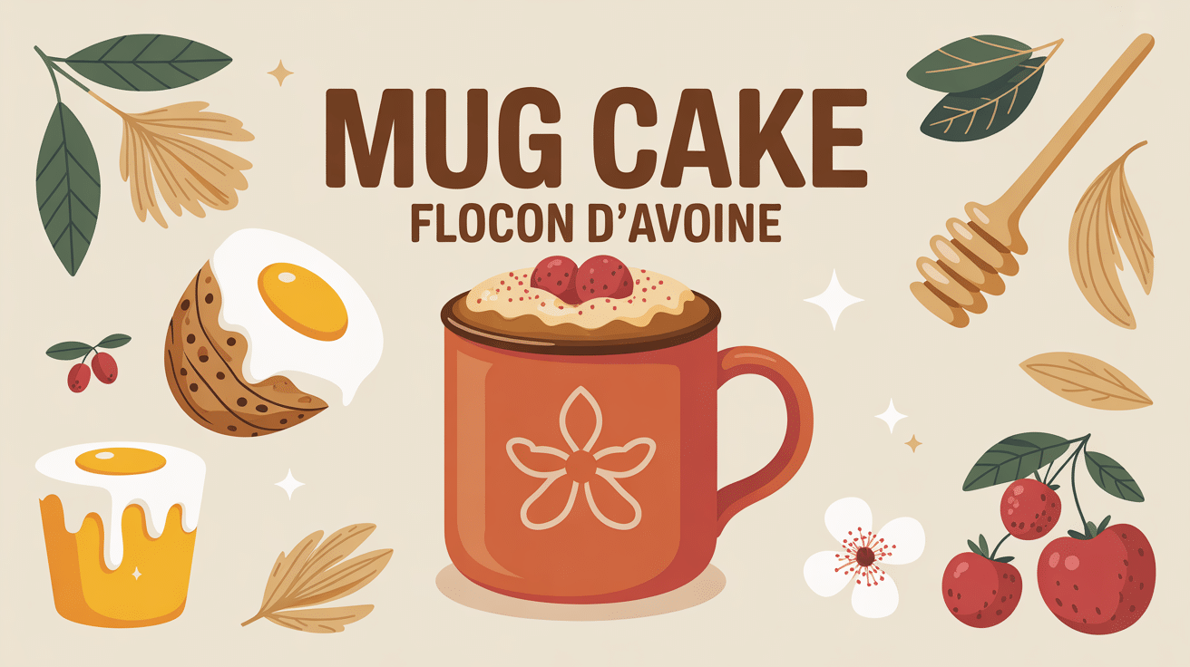 Mug cake flocon d’avoine illustré avec ingrédients sains