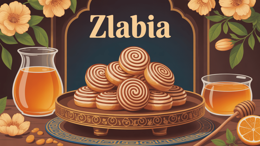 origine zlabia pâtisserie orientale sur plateau traditionnel