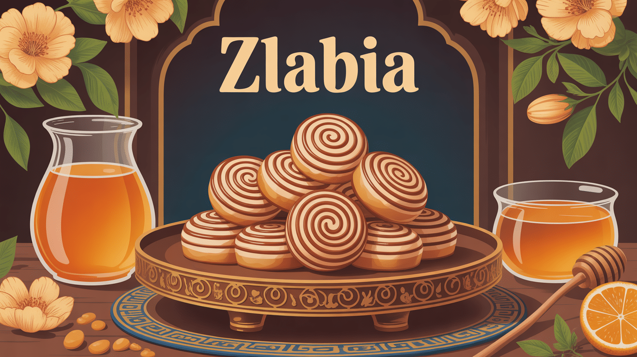origine zlabia pâtisserie orientale sur plateau traditionnel