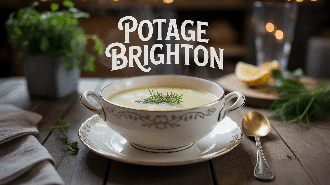 Bol de potage Brighton crémeux sur table rustique