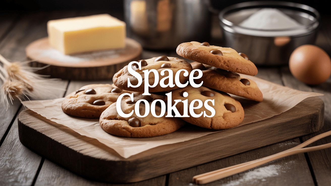 cookies moelleux recette space cookie sur planche avec ingrédients
