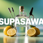 bouteille supasawa transparente et citrons sur bar