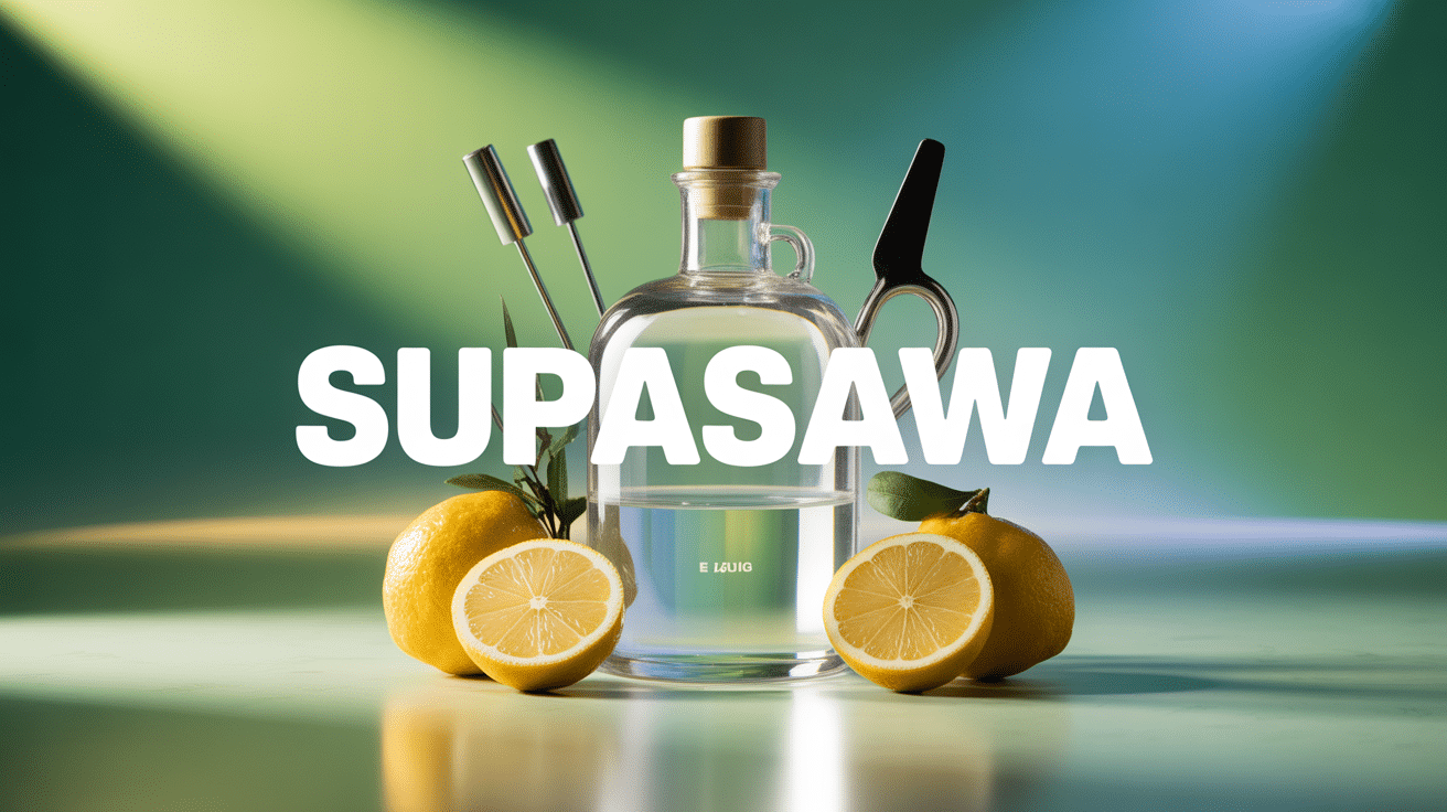 bouteille supasawa transparente et citrons sur bar