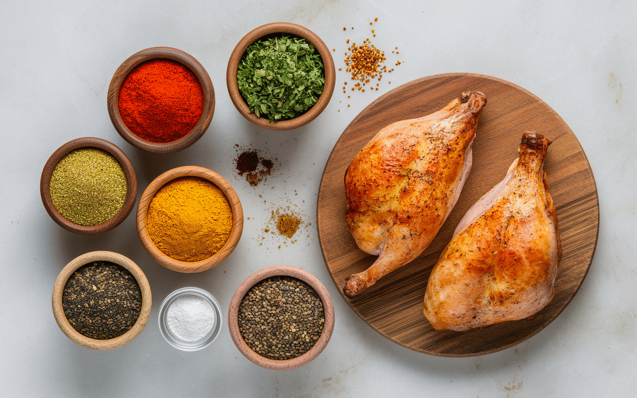 Épices pour assaisonné poulet vue de dessus