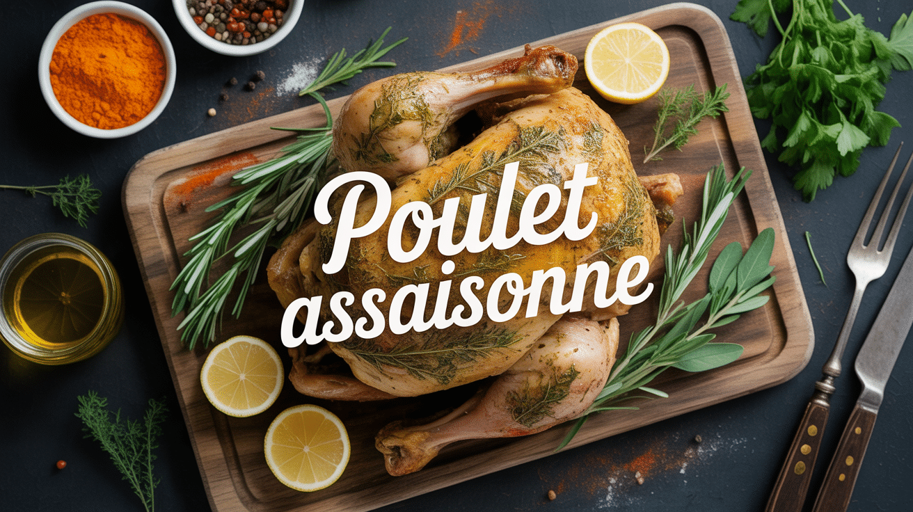 Poulet rôti assaisonné herbes et épices