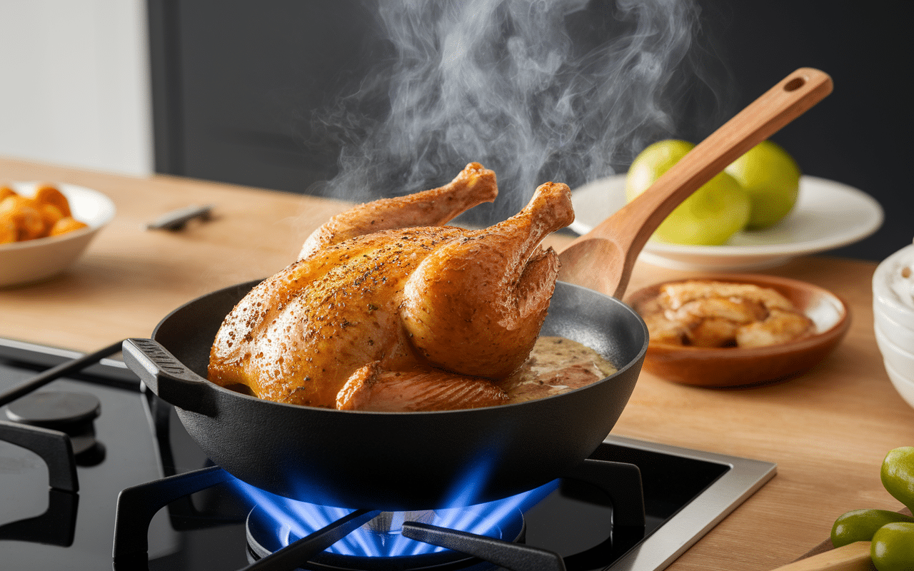 Cuisson assaisonné poulet poêle et four