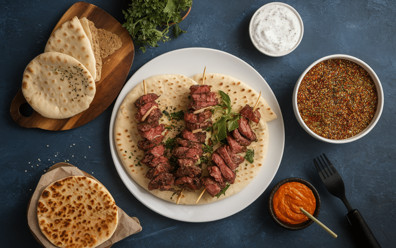 Aux délices de l'orient kebab énormes brochettes épices pain pita
