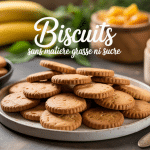 Assiette biscuit sans matière grasse ni sucre entourée ingrédients