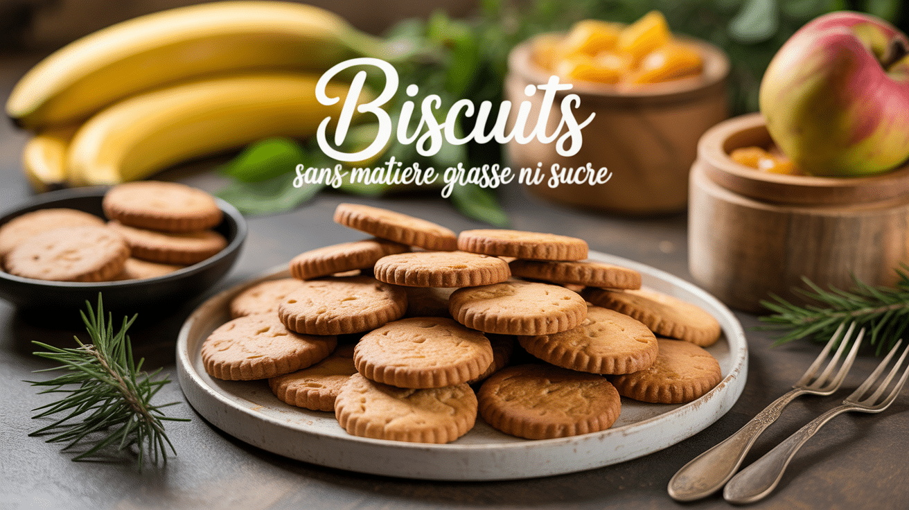 Assiette biscuit sans matière grasse ni sucre entourée ingrédients