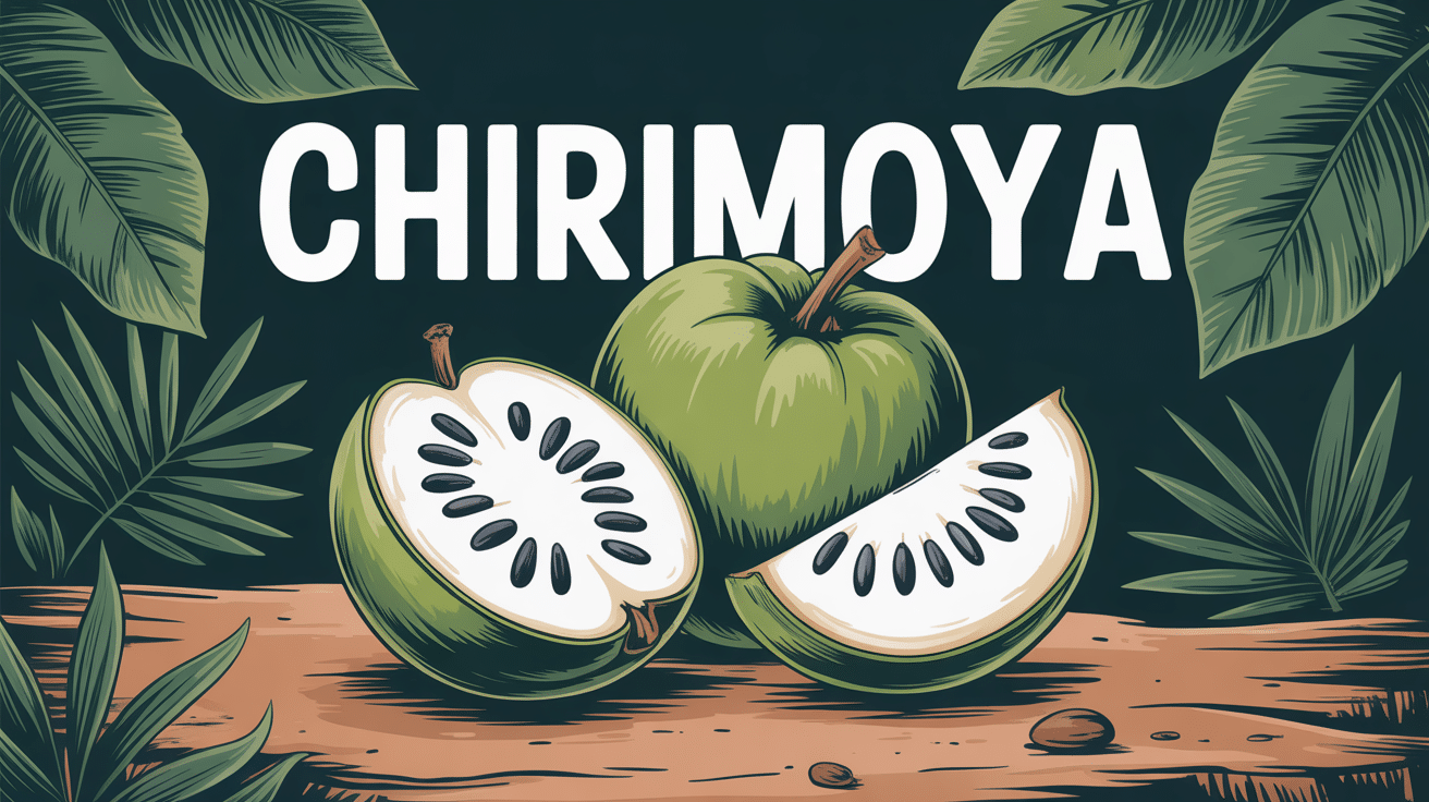 Chirimoya fraîche coupée montrant chair blanche et graines