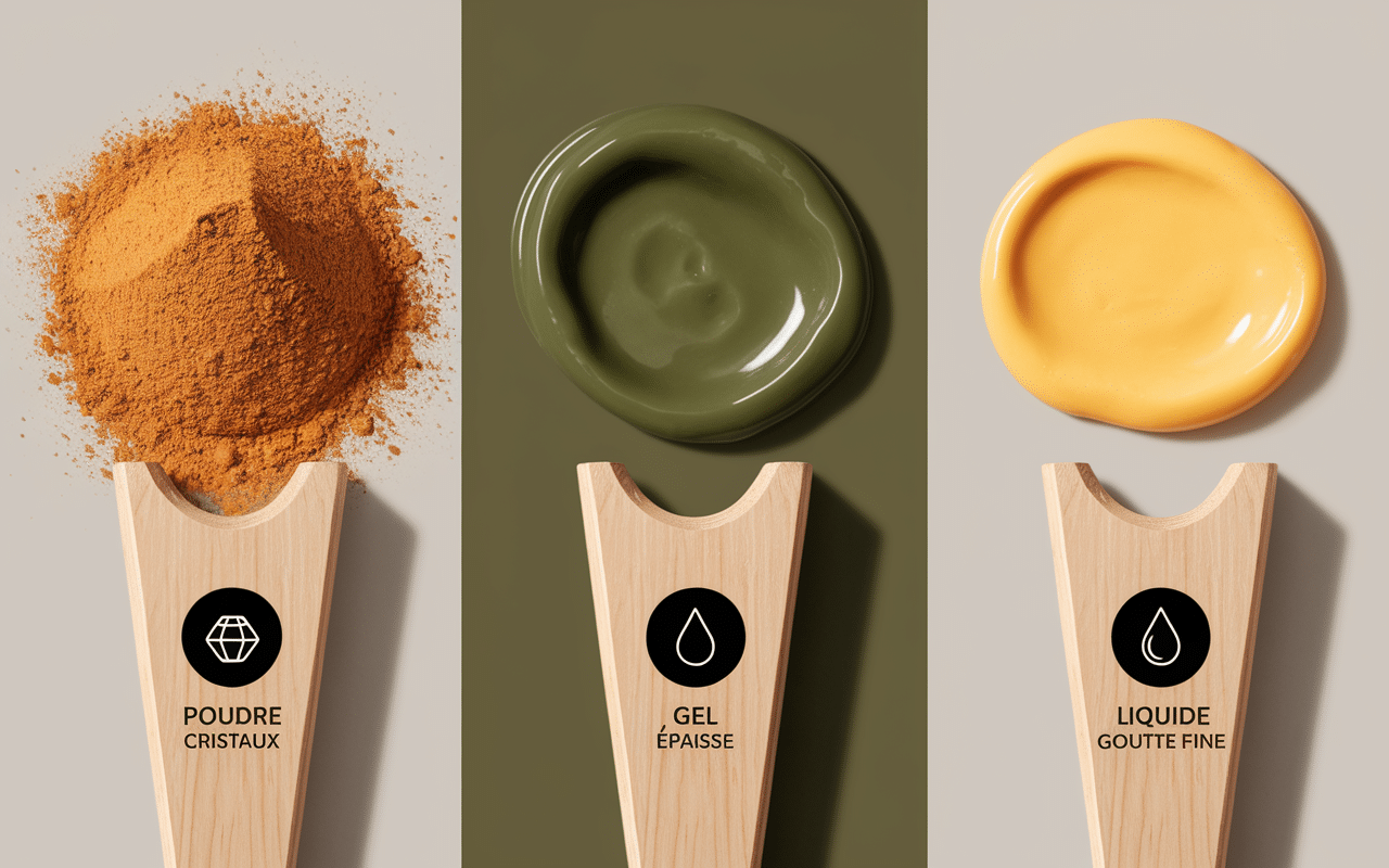 Comparatif cuillères colorant alimentaire en poudre gel liquide