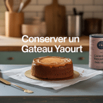 Conservation gâteau yaourt sur plan de travail avec contenants hermétiques