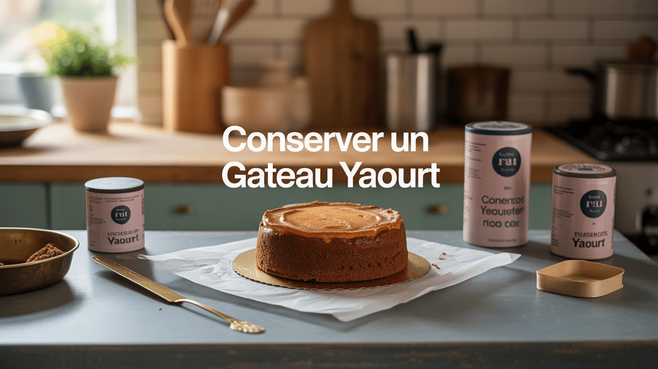 Conservation gâteau yaourt sur plan de travail avec contenants hermétiques
