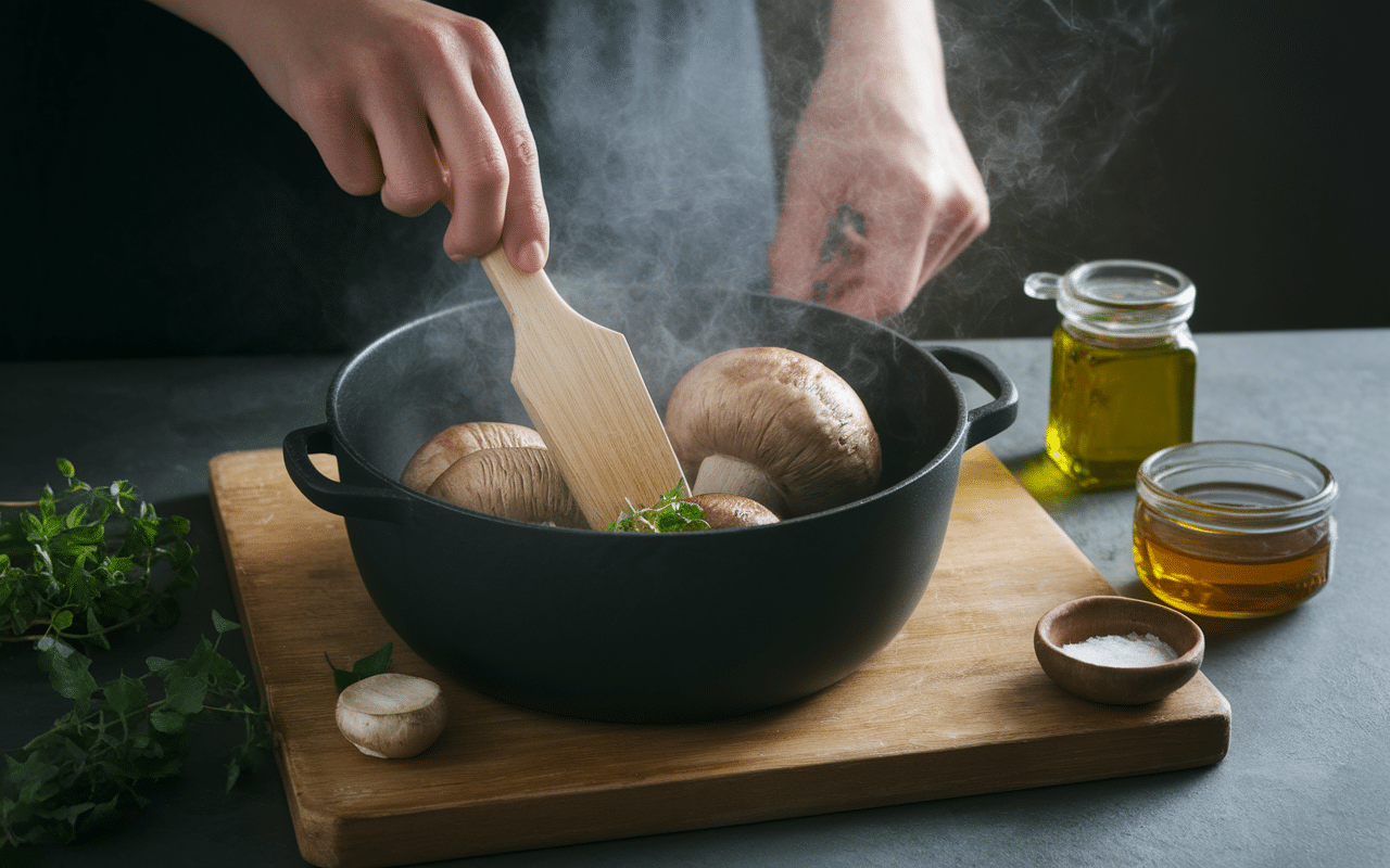 préparation oreille de cochon champignon recette poêle cuisine