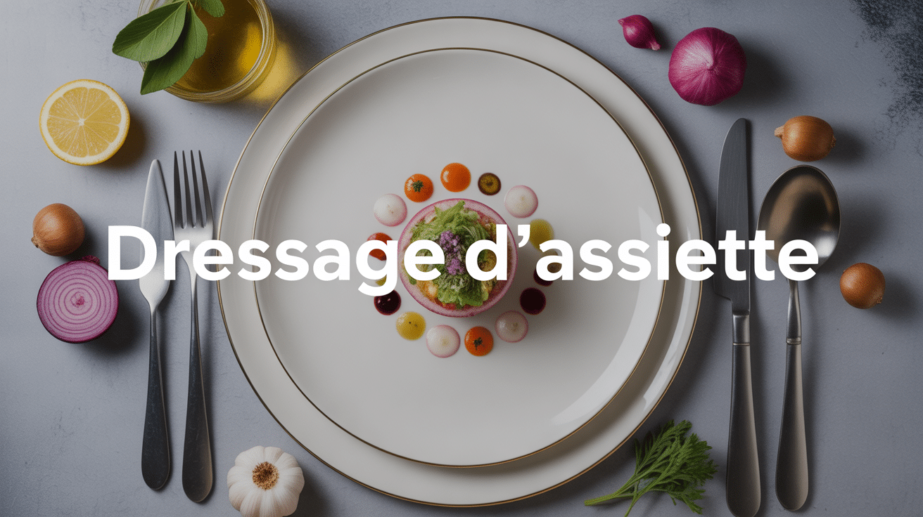 dressage assiette gastronome sur assiette blanche avec ustensiles