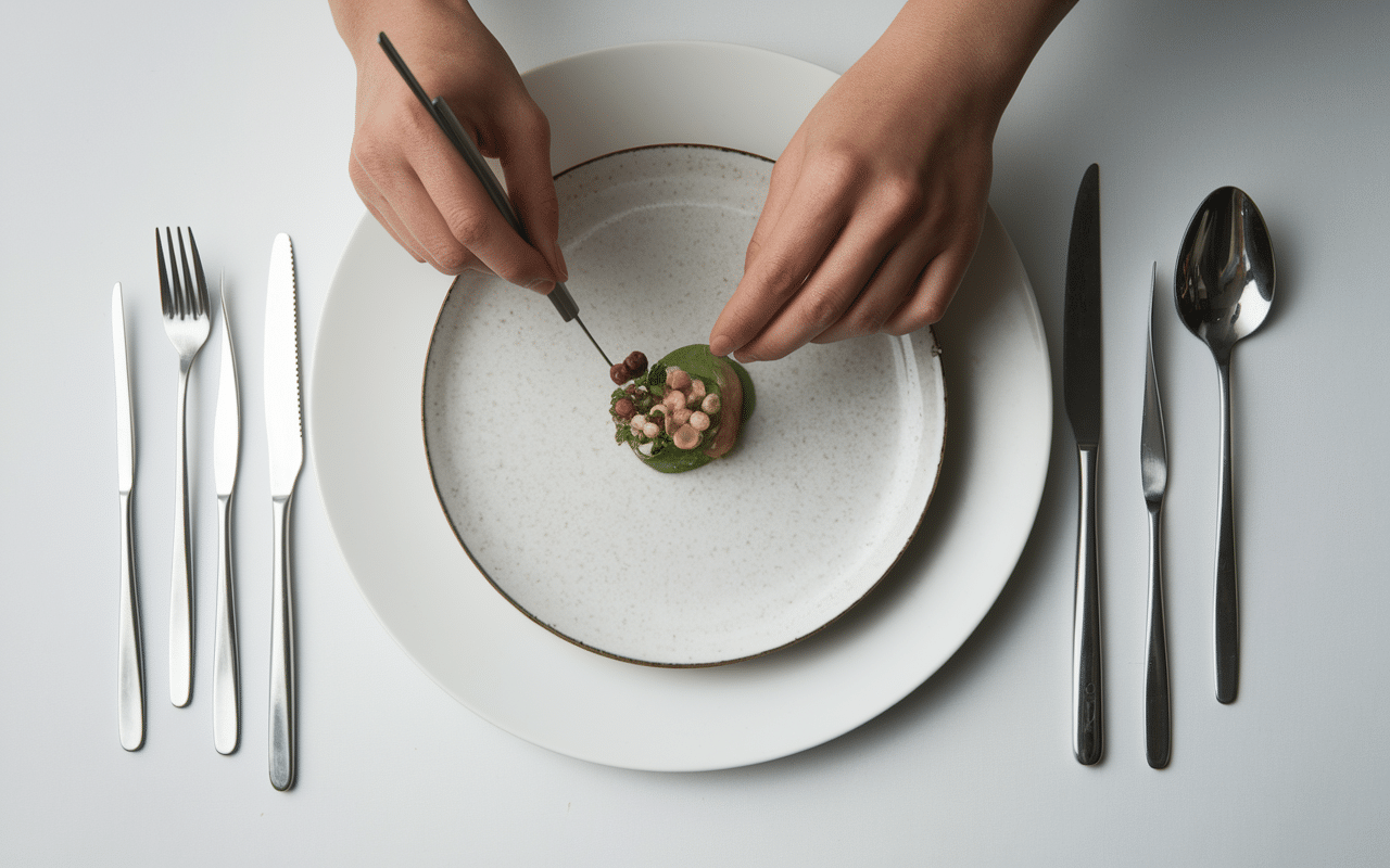 dressage assiette avec outils professionnels et micro-pousses