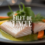 Filet de lingue sur assiette avec légumes et herbes