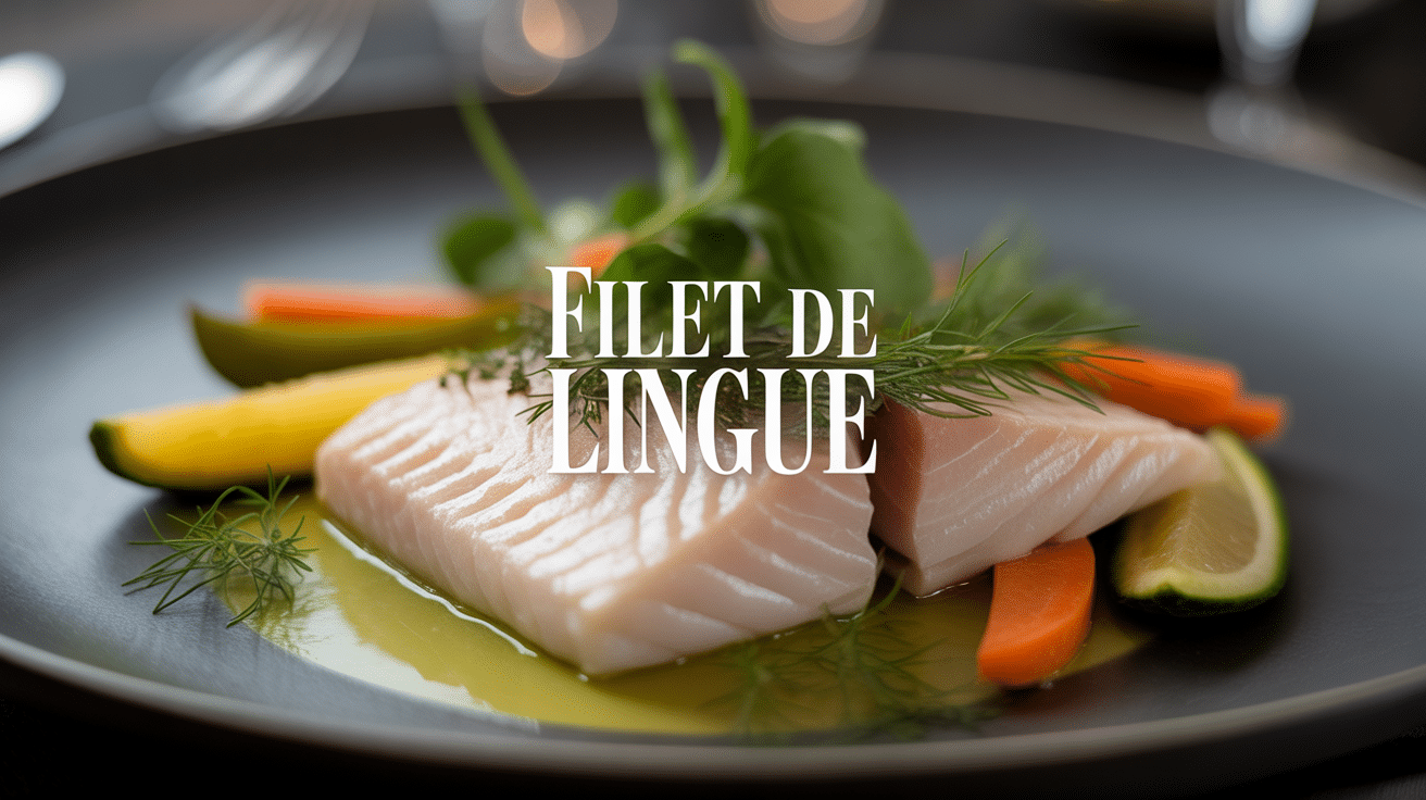 Filet de lingue sur assiette avec légumes et herbes
