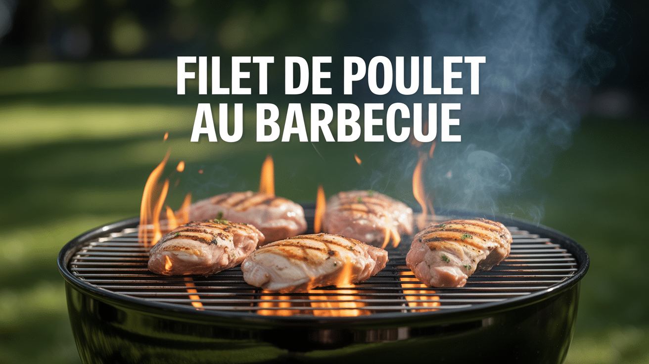 filet de poulet au barbecue sur grille et flammes