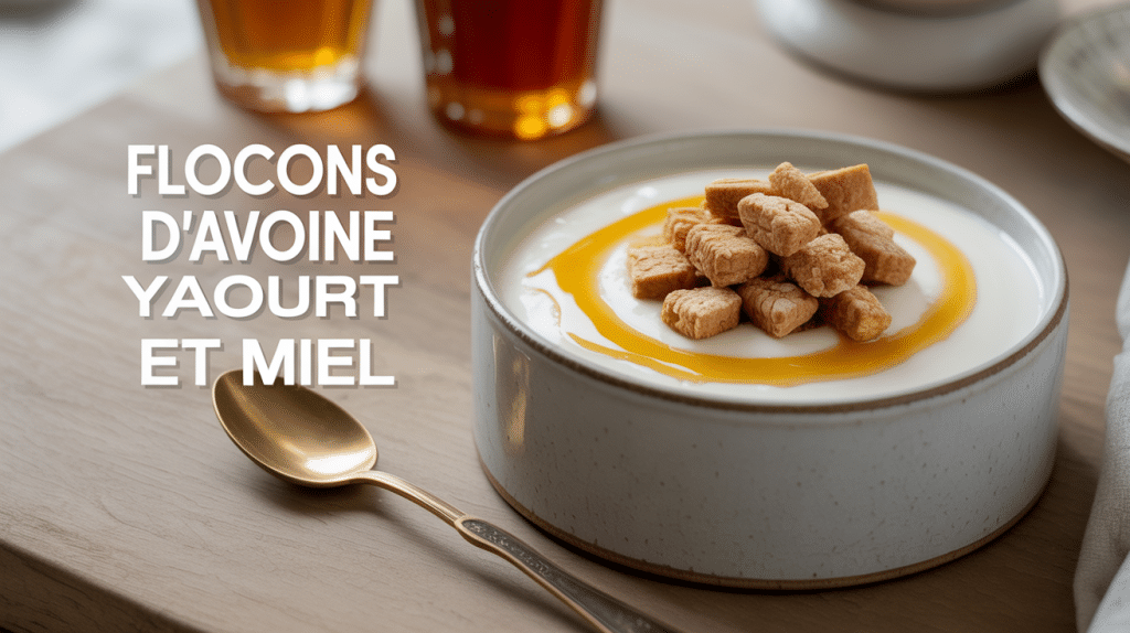 bol flocon d avoine yaourt miel sur table en bois