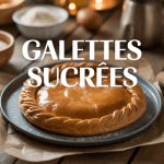 Galette sucrée maison sur table bois et ingrédients