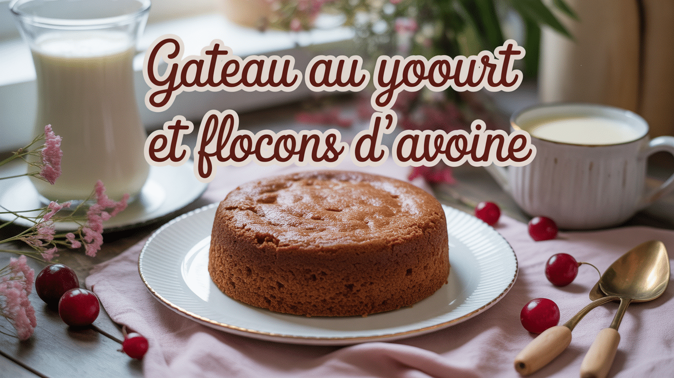 gateau yaourt flocon d'avoine sur assiette avec fruits rouges