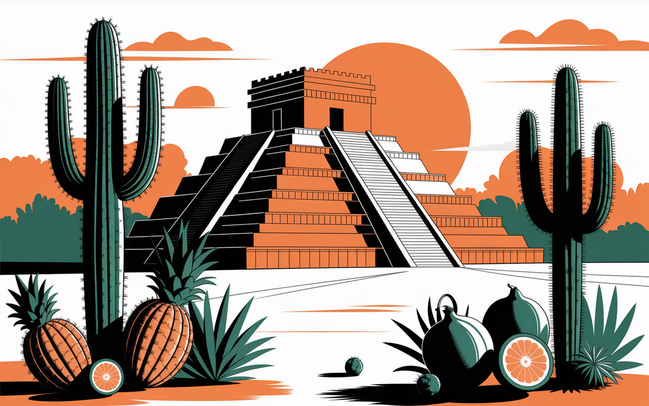 Pyramide et fruits jus maya origines