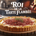 le roi de la tarte flambée sur planche bois avec four à bois