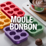 Moule bonbon silicone cuisine avec chocolat fondu et bonbons finis
