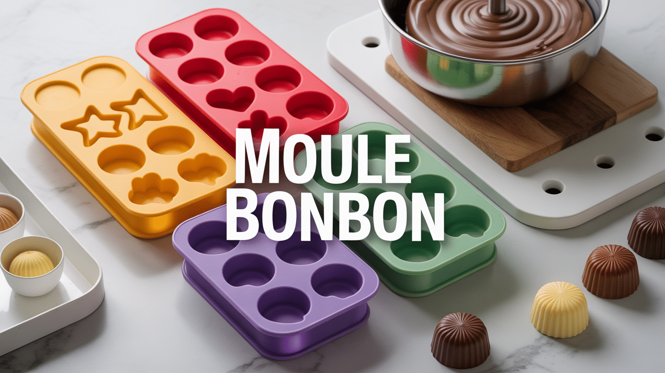 Moule bonbon silicone cuisine avec chocolat fondu et bonbons finis