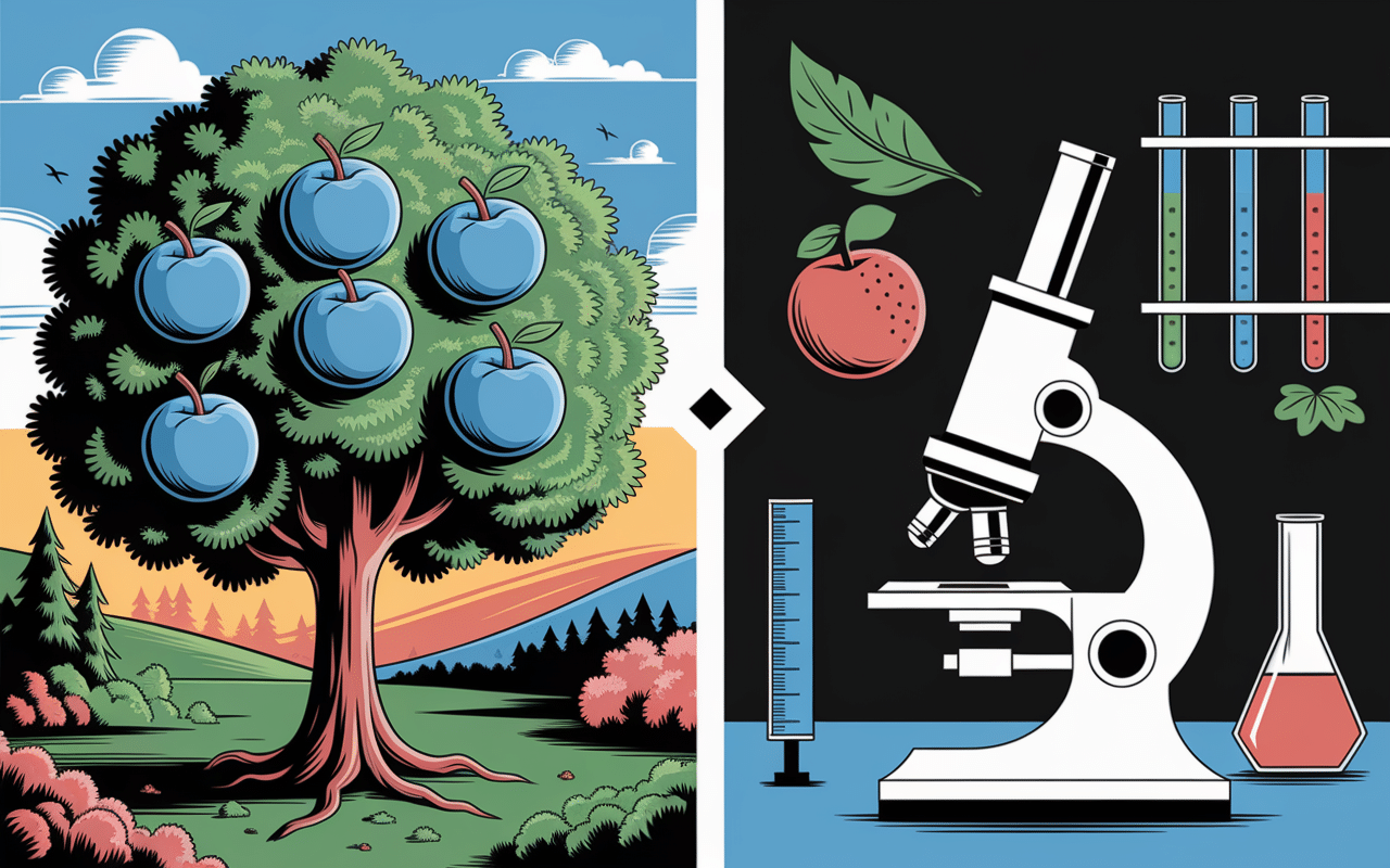 Illustration mythe vs réalité pomme bleue