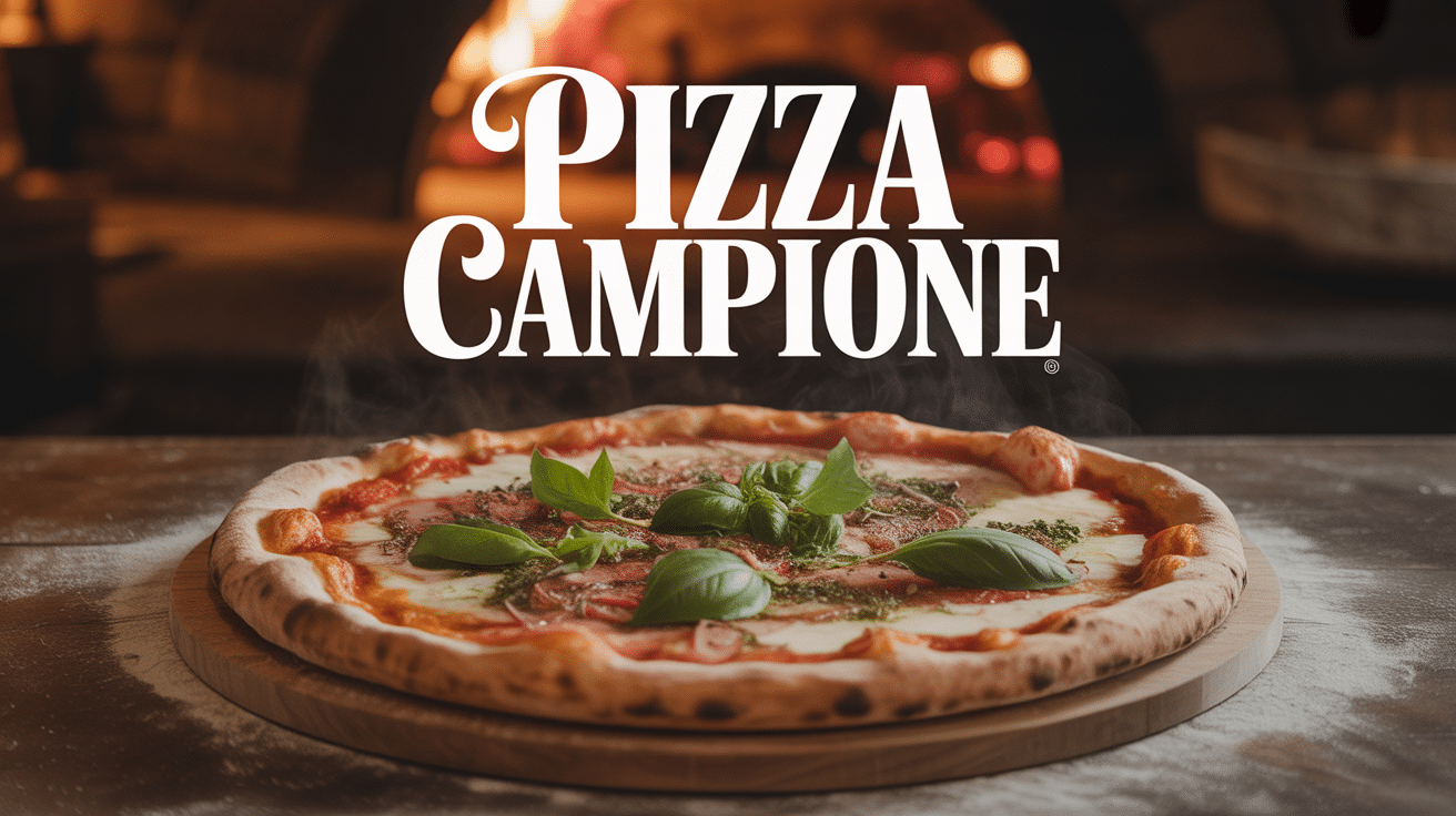 Pizza campione chaude sur table en bois