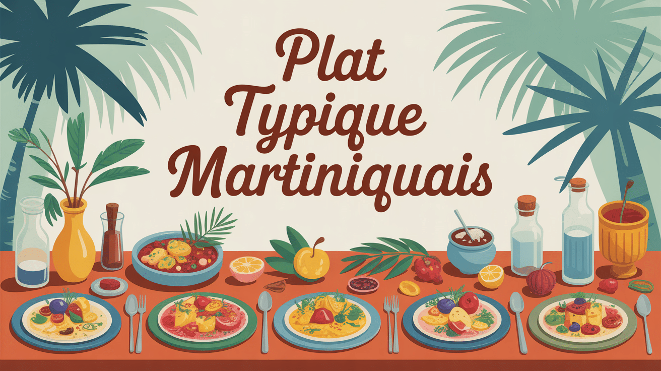 Table de plats typiques martiniquais colorés ambiance tropicale