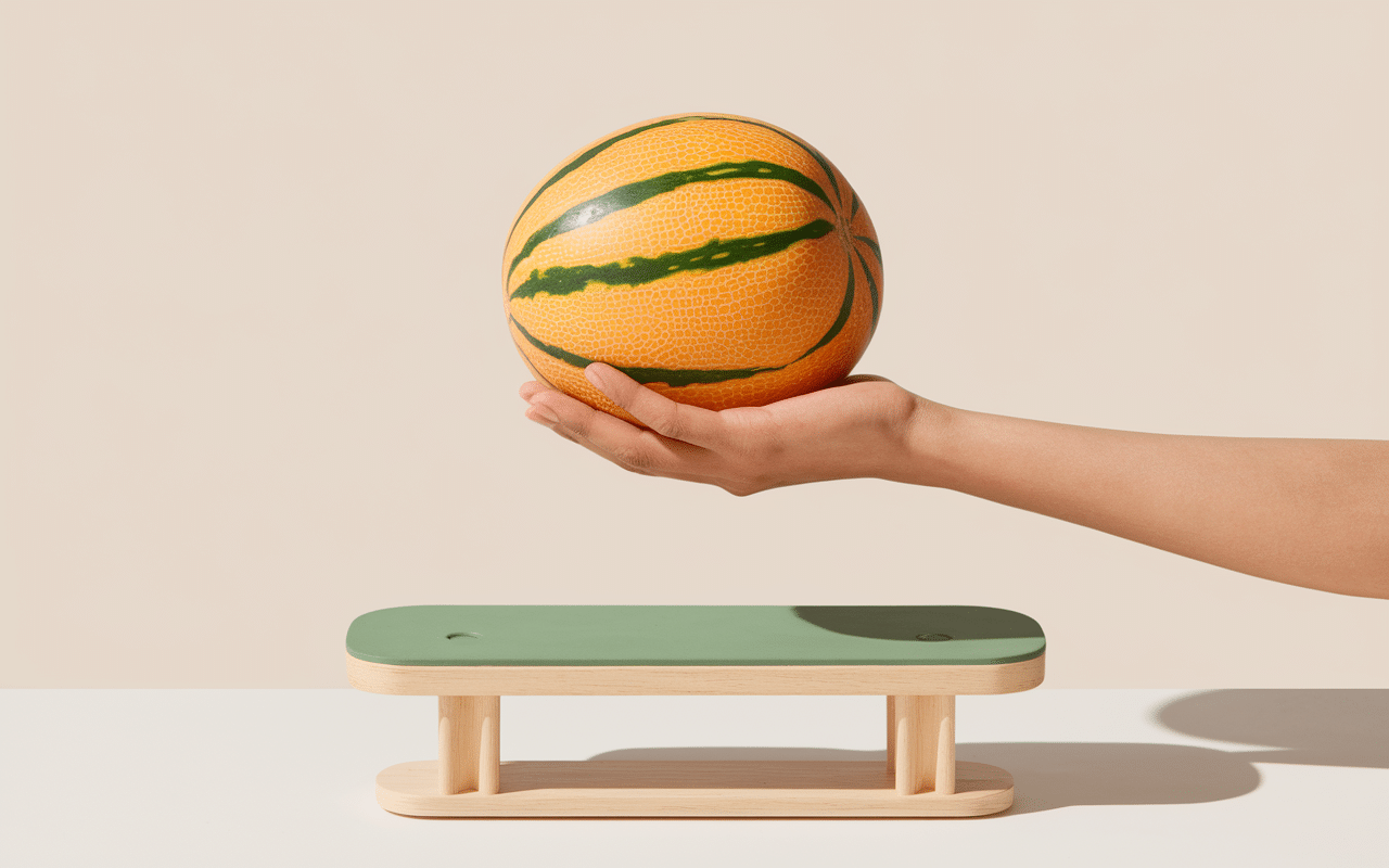 Main tenant melon balance poids melon