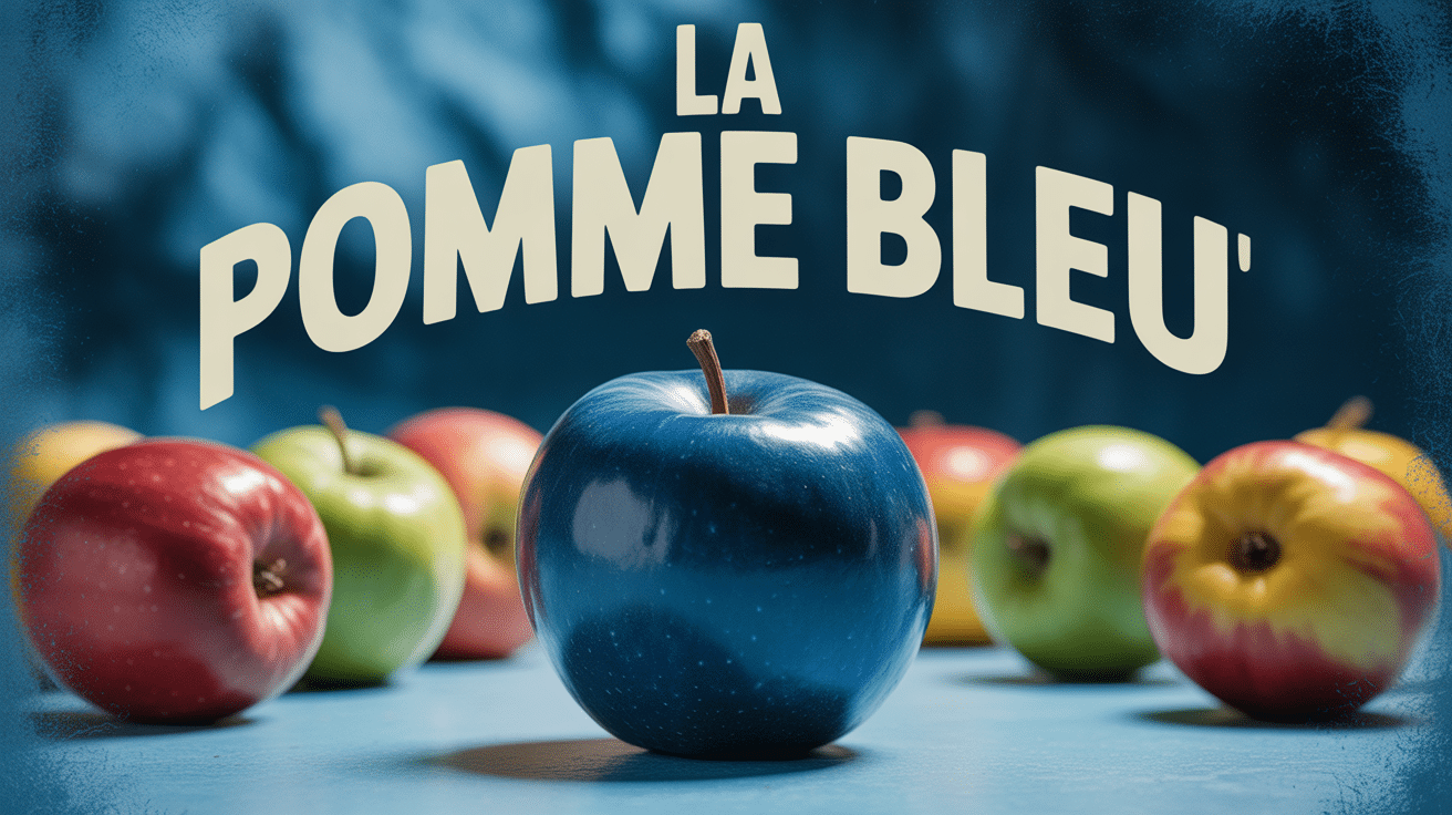 Pomme bleue entourée de pommes rouges et vertes