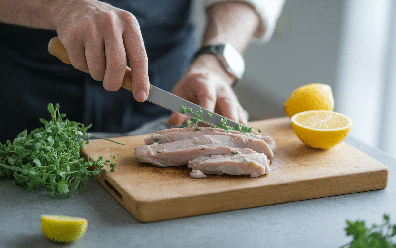 préparation filet de poulet au barbecue sur planche