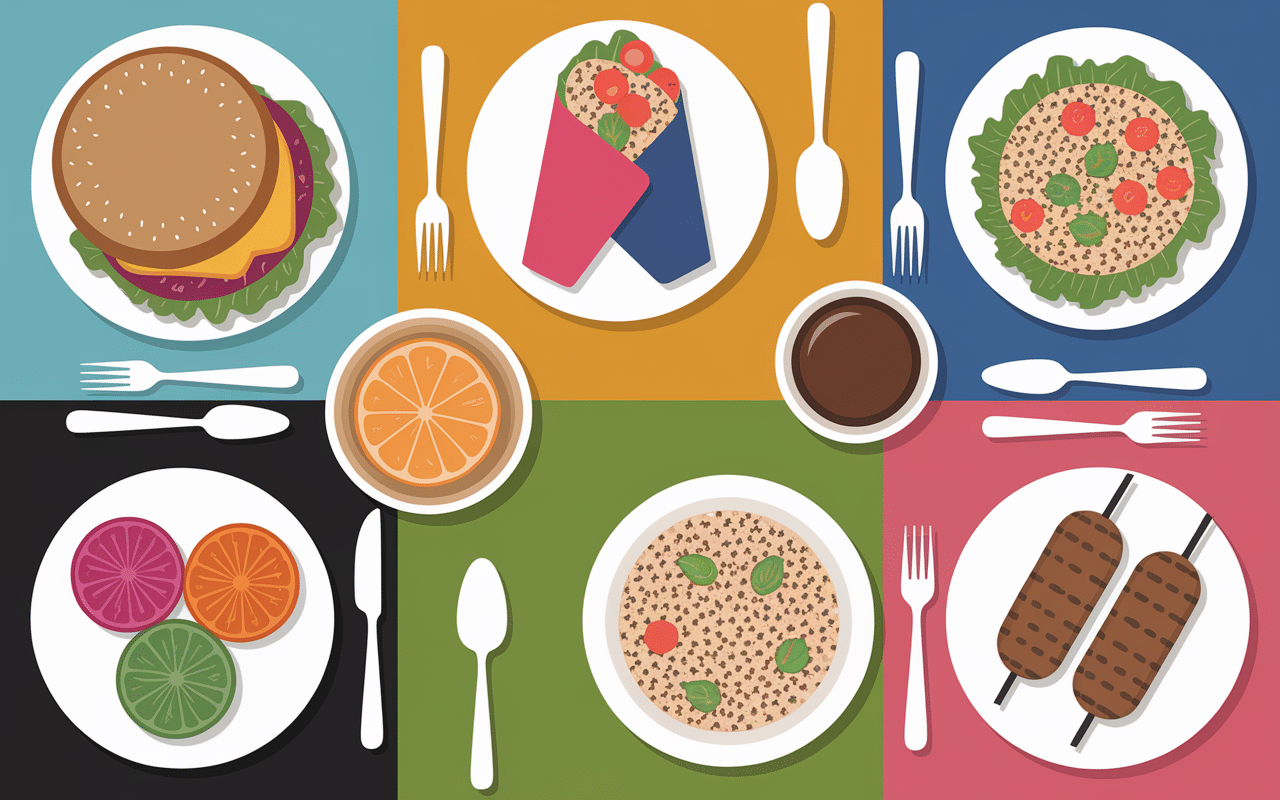 Plats variés avec sauce brasil vue d'en haut