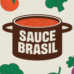 Pot de sauce brasil entouré de burgers et légumes
